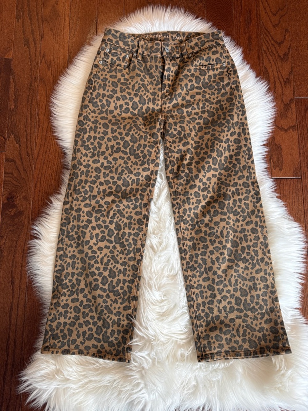 American Eagle Leopard Print Wide Leg Jeans